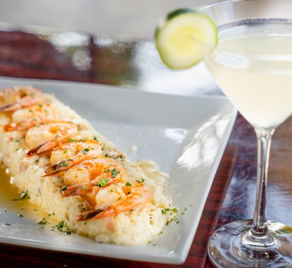 Shrimp and grits with martini